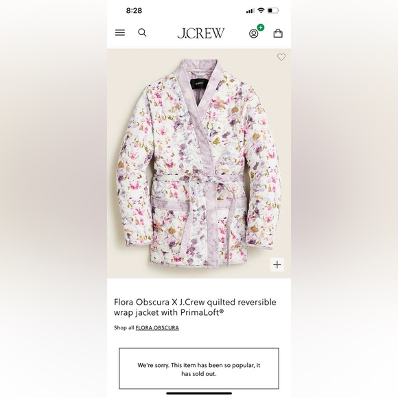 NWT J CREW Flora Obscura X quilted reversible wrap jacket with Primaloft - Picture 3 of 8